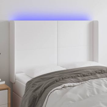 Cabecero Cama | Panel De Cabecera Con Led Cuero Sintético Blanco 147x16x118/128 Cm Cfw770583