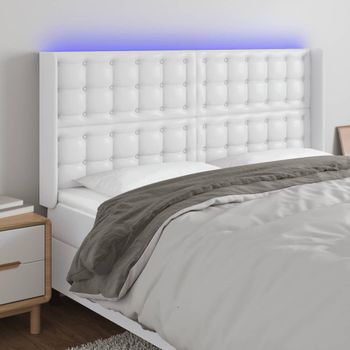 Cabecero De Cama | Panel De Cabecera | Decoración De Pared Con Led Cuero Sintético Blanco 147x16x118/128 Cm Cfw397873