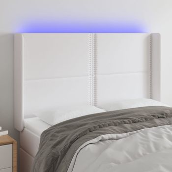 Cabecero Cama | Panel De Cabecera Con Led Cuero Sintético Blanco 147x16x118/128 Cm Cfw623215