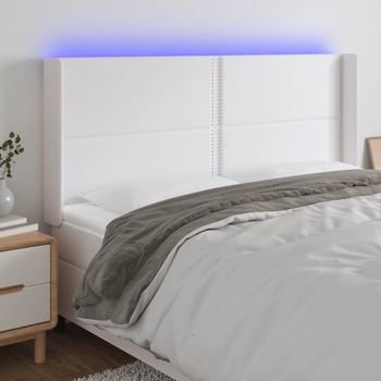 Cabecero Cama | Panel De Cabecera Con Led Cuero Sintético Blanco 163x16x118/128 Cm Cfw354602