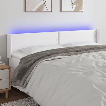 Cabecero Cama | Panel De Cabecera Con Led Cuero Sintético Blanco 163x16x78/88 Cm Cfw910639