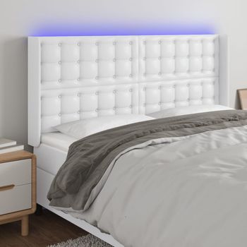 Cabecero Cama | Panel De Cabecera Con Led Cuero Sintético Blanco 183x16x118/128 Cm Cfw975877