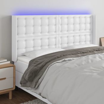 Cabecero Cama | Panel De Cabecera Con Led Cuero Sintético Blanco 203x16x118/128 Cm Cfw213604