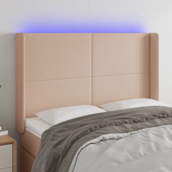 Cabecero Cama | Panel De Cabecera Con Led Cuero Sintético Capuchino 147x16x118/128cm Cfw318861