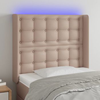 Cabecero Cama | Panel De Cabecera Con Led Cuero Sintético Capuchino 83x16x118/128 Cm Cfw775585