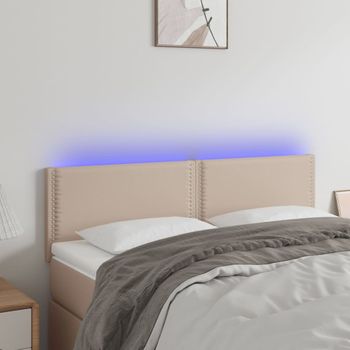 Cabecero Cama | Panel De Cabecera Con Led Cuero Sintético Color Capuchino 144x5x78/88 Cm Cfw273943