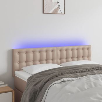 Cabecero Cama | Panel De Cabecera Con Led Cuero Sintético Color Capuchino 144x5x78/88 Cm Cfw105567