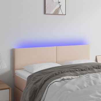 Cabecero Cama | Panel De Cabecera Con Led Cuero Sintético Color Capuchino 144x5x78/88 Cm Cfw206164