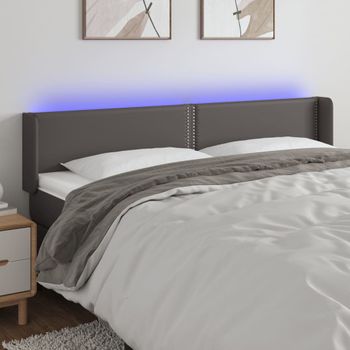 Cabecero Cama | Panel De Cabecera Con Led Cuero Sintético Gris 163x16x78/88 Cm Cfw715928