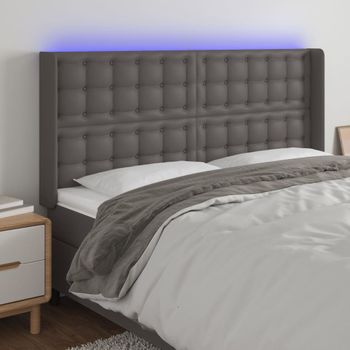 Cabecero Cama | Panel De Cabecera Con Led Cuero Sintético Gris 183x16x118/128 Cm Cfw703705