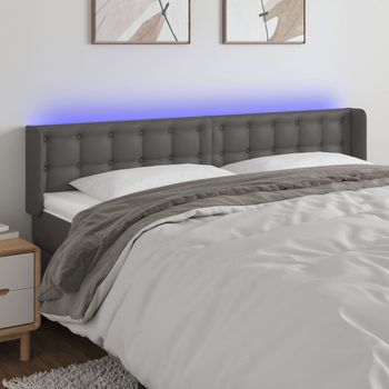 Cabecero Cama | Panel De Cabecera Con Led Cuero Sintético Gris 183x16x78/88 Cm Cfw923744