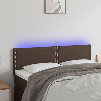 Cabecero Cama | Panel De Cabecera Con Led Cuero Sintético Marrón 144x5x78/88 Cm Cfw104935