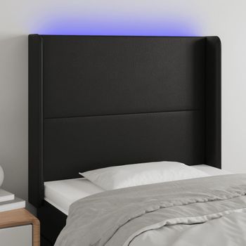 Cabecero Cama | Panel De Cabecera Con Led Cuero Sintético Negro 103x16x118/128 Cm Cfw748520