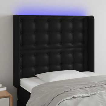 Cabecero Cama | Panel De Cabecera Con Led Cuero Sintético Negro 103x16x118/128 Cm Cfw537107