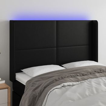 Cabecero Cama | Panel De Cabecera Con Led Cuero Sintético Negro 147x16x118/128 Cm Cfw274875