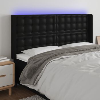 Cabecero Cama | Panel De Cabecera Con Led Cuero Sintético Negro 147x16x118/128 Cm Cfw396618