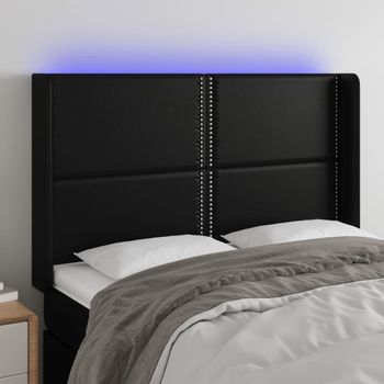 Cabecero Cama | Panel De Cabecera Con Led Cuero Sintético Negro 147x16x118/128 Cm Cfw865249