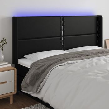 Cabecero Cama | Panel De Cabecera Con Led Cuero Sintético Negro 183x16x118/128 Cm Cfw798797