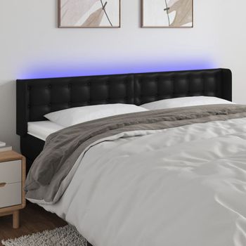 Cabecero Cama | Panel De Cabecera Con Led Cuero Sintético Negro 183x16x78/88 Cm Cfw159957