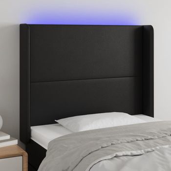 Cabecero Cama | Panel De Cabecera Con Led Cuero Sintético Negro 83x16x118/128 Cm Cfw825240