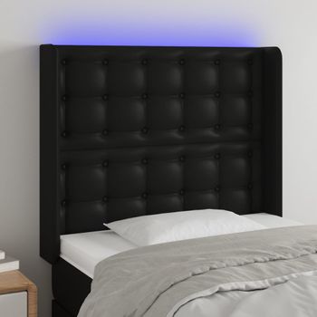 Cabecero Cama | Panel De Cabecera Con Led Cuero Sintético Negro 83x16x118/128 Cm Cfw883242