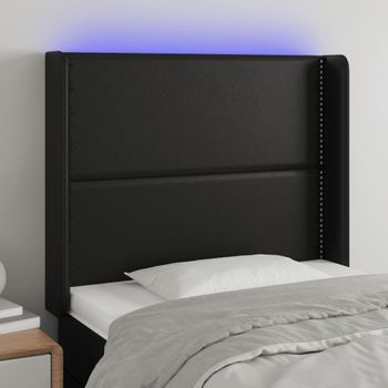 Cabecero Cama | Panel De Cabecera Con Led Cuero Sintético Negro 93x16x118/128 Cm Cfw425936