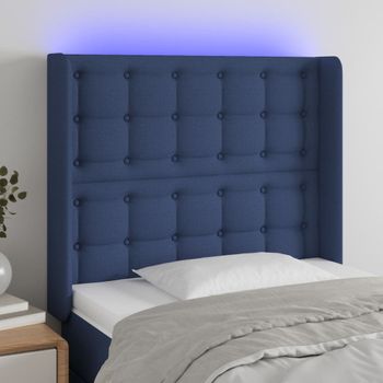 Cabecero Cama | Panel De Cabecera Con Led De Tela Azul 103x16x118/128 Cm Cfw660887