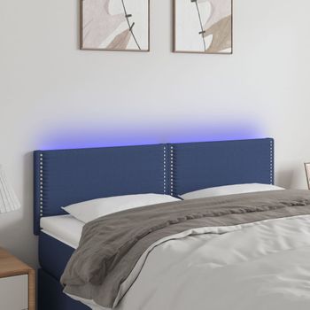 Cabecero Cama | Panel De Cabecera Con Led De Tela Azul 144x5x78/88 Cm Cfw298334