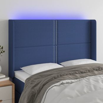 Cabecero Cama | Panel De Cabecera Con Led De Tela Azul 147x16x118/128 Cm Cfw287829