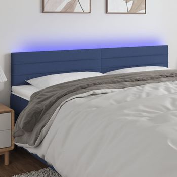 Cabecero Cama | Panel De Cabecera Con Led De Tela Azul 200x5x78/88 Cm Cfw445983