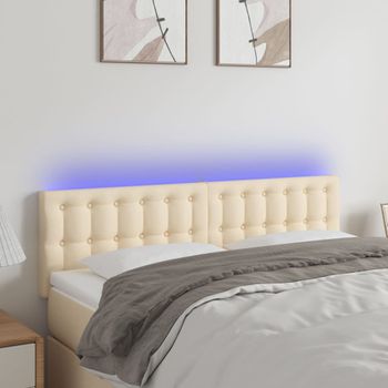 Cabecero Cama | Panel De Cabecera Con Led De Tela Color Crema 144x5x78/88 Cm Cfw526127