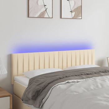 Cabecero Cama | Panel De Cabecera Con Led De Tela Color Crema 144x5x78/88 Cm Cfw210992