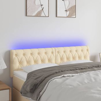 Cabecero Cama | Panel De Cabecera Con Led De Tela Color Crema 144x7x78/88 Cm Cfw488001