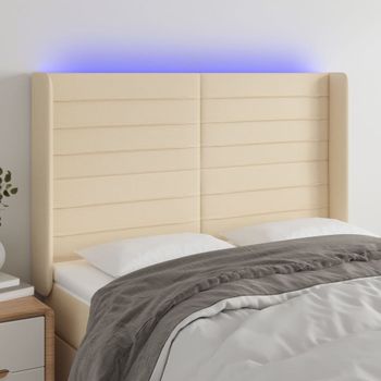 Cabecero Cama | Panel De Cabecera Con Led De Tela Color Crema 147x16x118/128 Cm Cfw839151