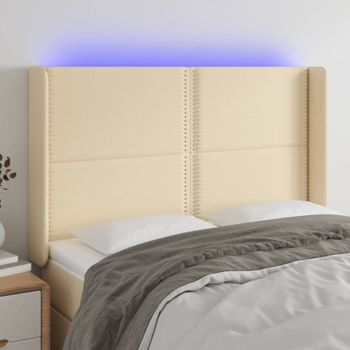 Cabecero Cama | Panel De Cabecera Con Led De Tela Color Crema 147x16x118/128 Cm Cfw321611