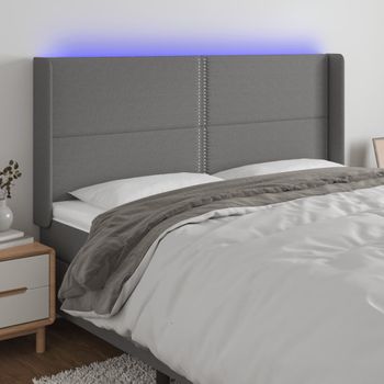 Cabecero Cama | Panel De Cabecera Con Led De Tela Gris Oscuro 203x16x118/128 Cm Cfw315556