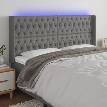 Cabecero Cama | Panel De Cabecera Con Led De Tela Gris Oscuro 203x16x118/128 Cm Cfw147703