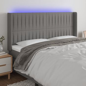 Cabecero Cama | Panel De Cabecera Con Led De Tela Gris Oscuro 203x16x118/128 Cm Cfw752992