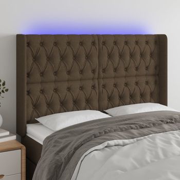 Cabecero Cama | Panel De Cabecera Con Led De Tela Marrón Oscuro 163x16x118/128 Cm Cfw198937