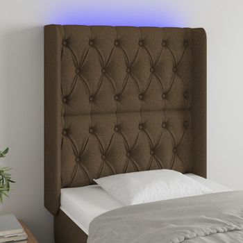 Cabecero Cama | Panel De Cabecera Con Led De Tela Marrón Oscuro 83x16x118/128 Cm Cfw817844