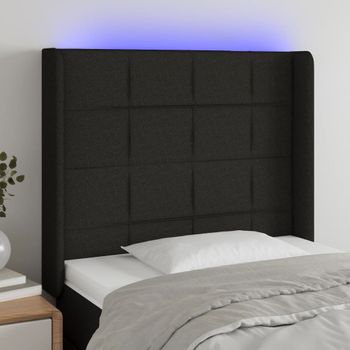 Cabecero Cama | Panel De Cabecera Con Led De Tela Negro 103x16x118/128 Cm Cfw255056