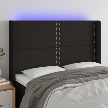 Cabecero Cama | Panel De Cabecera Con Led De Tela Negro 147x16x118/128 Cm Cfw703081