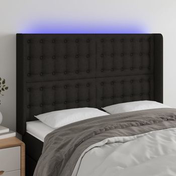 Cabecero Cama | Panel De Cabecera Con Led De Tela Negro 147x16x118/128 Cm Cfw106377