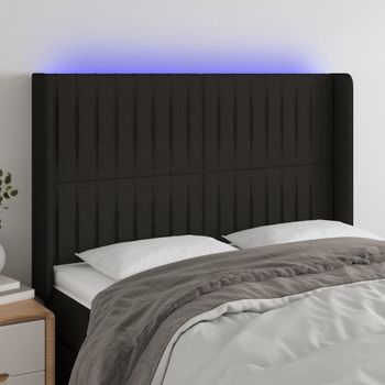 Cabecero Cama | Panel De Cabecera Con Led De Tela Negro 147x16x118/128 Cm Cfw800207