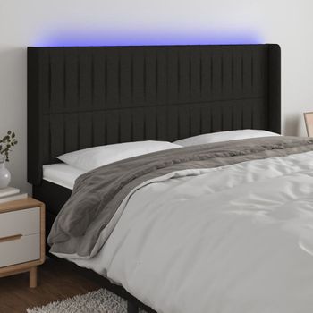 Cabecero Cama | Panel De Cabecera Con Led De Tela Negro 203x16x118/128 Cm Cfw816845