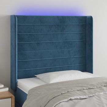 Cabecero Cama | Panel De Cabecera Con Led De Terciopelo Azul Oscuro 103x16x118/128 Cm Cfw624730