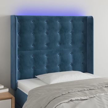 Cabecero Cama | Panel De Cabecera Con Led De Terciopelo Azul Oscuro 103x16x118/128 Cm Cfw629341