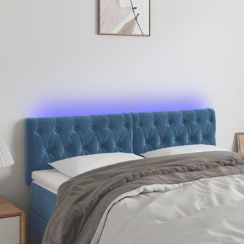 Cabecero Cama | Panel De Cabecera Con Led De Terciopelo Azul Oscuro 144x7x78/88 Cm Cfw666805