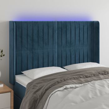 Cabecero Cama | Panel De Cabecera Con Led De Terciopelo Azul Oscuro 147x16x118/128 Cm Cfw171011