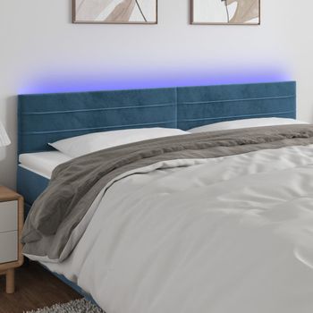 Cabecero Cama | Panel De Cabecera Con Led De Terciopelo Azul Oscuro 180x5x78/88 Cm Cfw209430